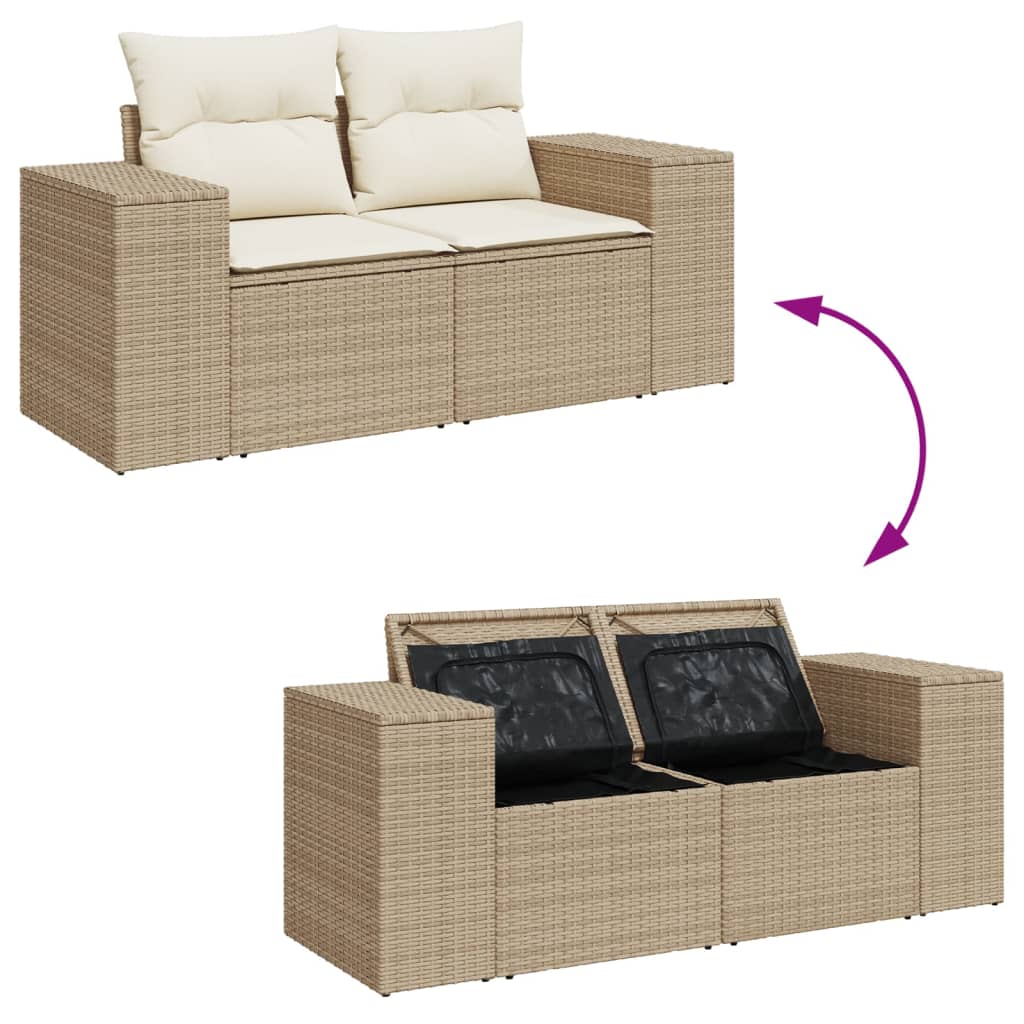 Tuinbank 2-zits met kussens poly rattan beige