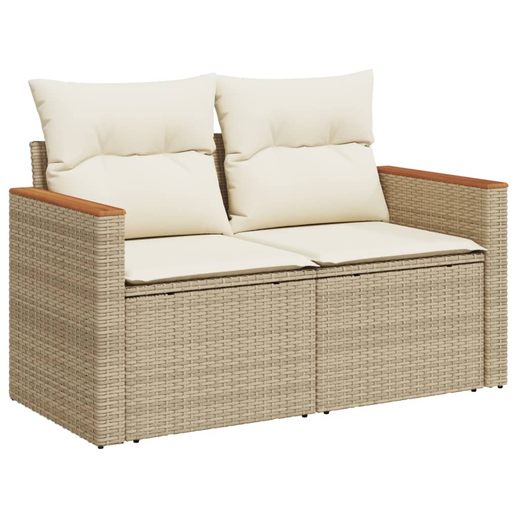 Tuinbank 2-zits met kussens poly rattan beige