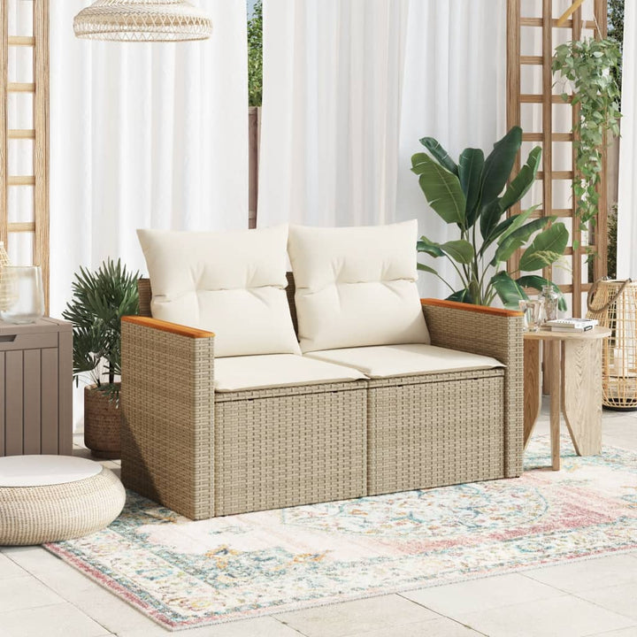 Tuinbank 2-zits met kussens poly rattan beige