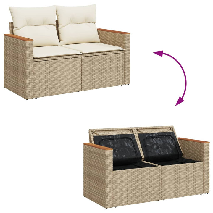 Tuinbank 2-zits met kussens poly rattan beige