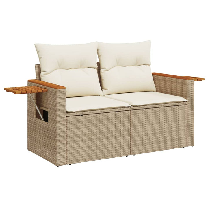 Tuinbank 2-zits met kussens poly rattan beige