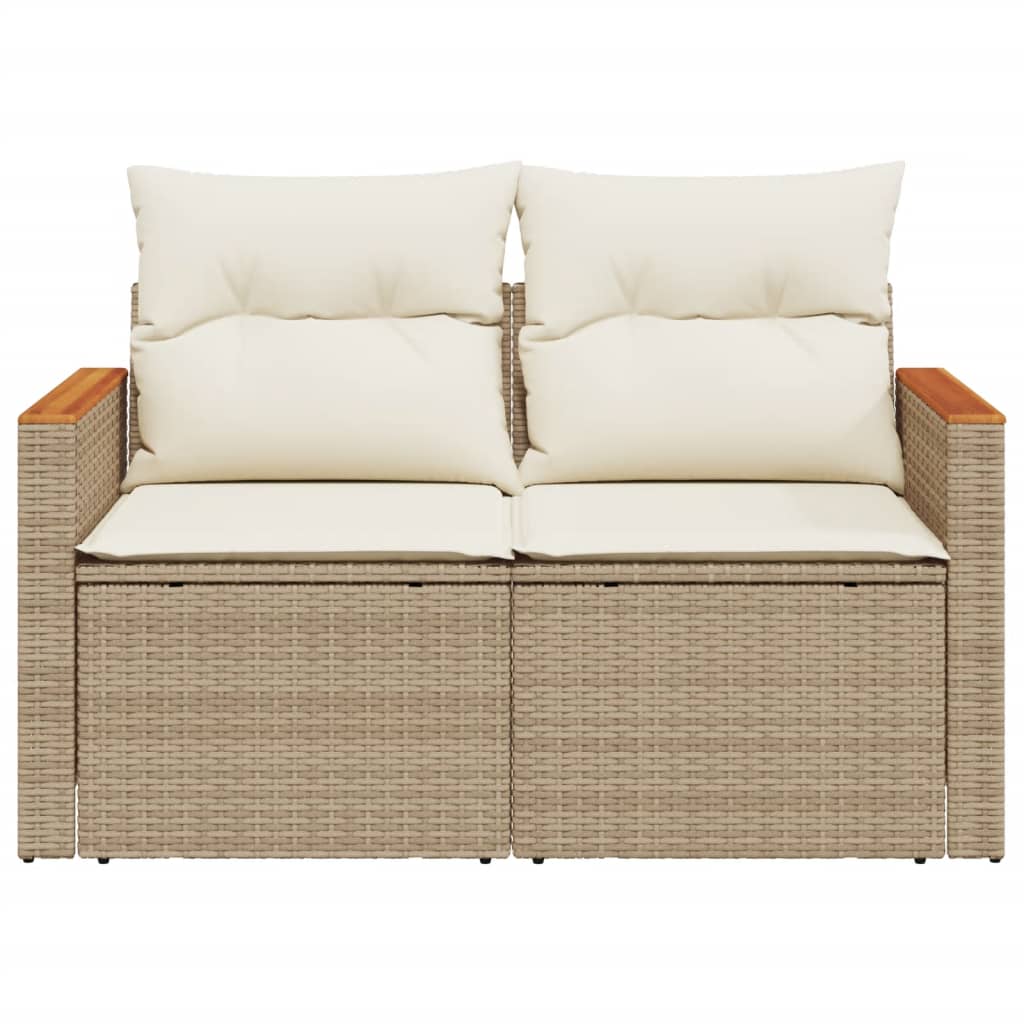 Tuinbank 2-zits met kussens poly rattan beige