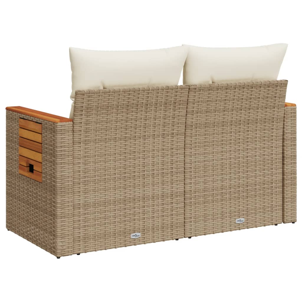 Tuinbank 2-zits met kussens poly rattan beige