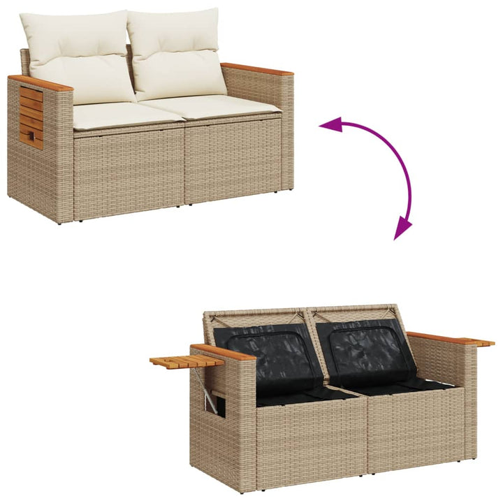 Tuinbank 2-zits met kussens poly rattan beige