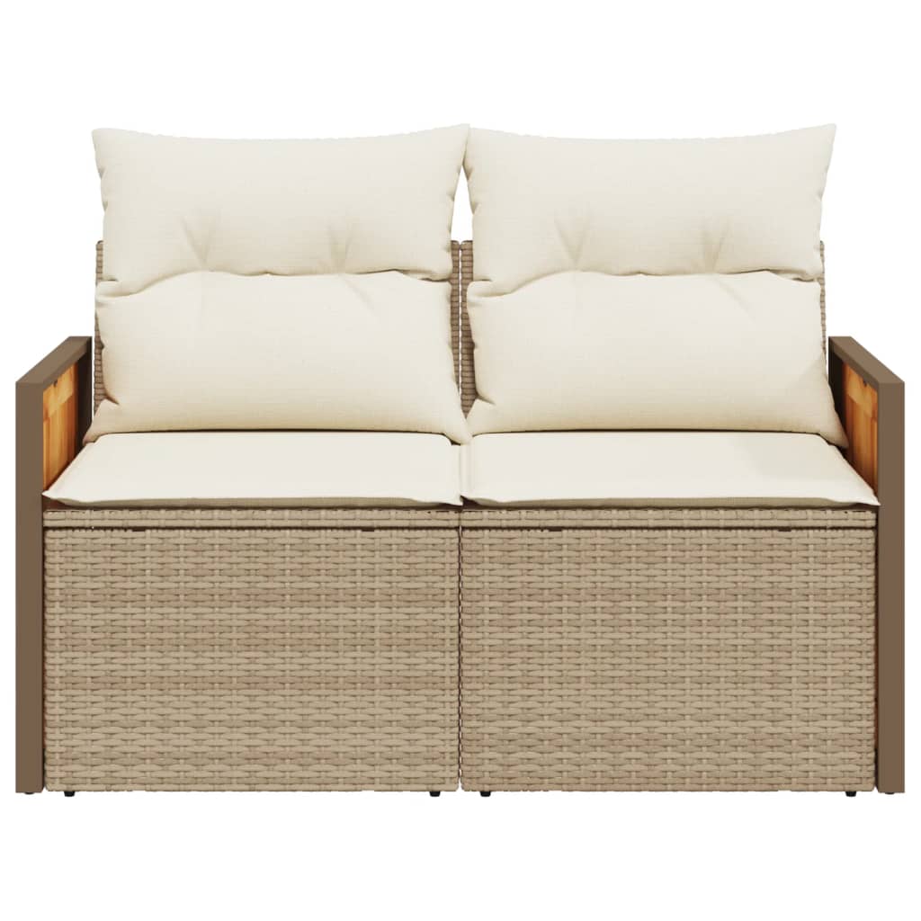 Tuinbank 2-zits met kussens poly rattan beige