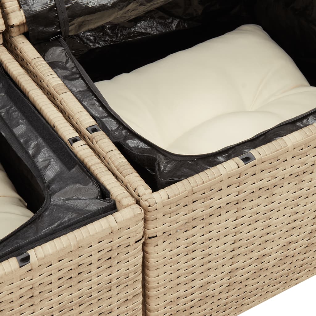 Tuinbank 2-zits met kussens poly rattan beige