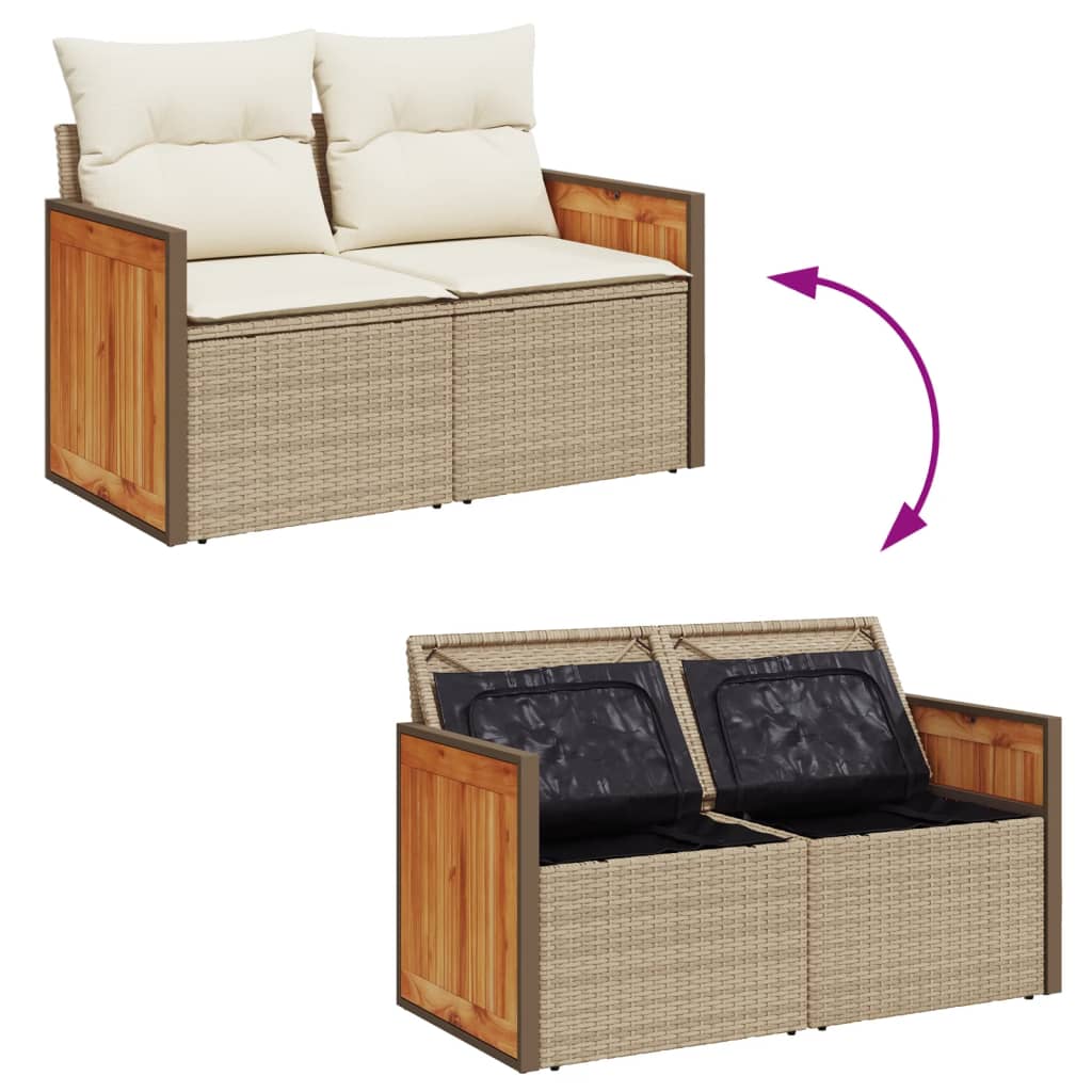 Tuinbank 2-zits met kussens poly rattan beige