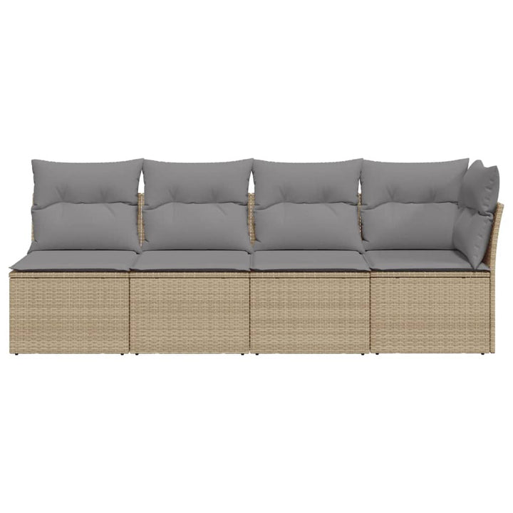 Tuinbank 4-zits met kussens poly rattan beige