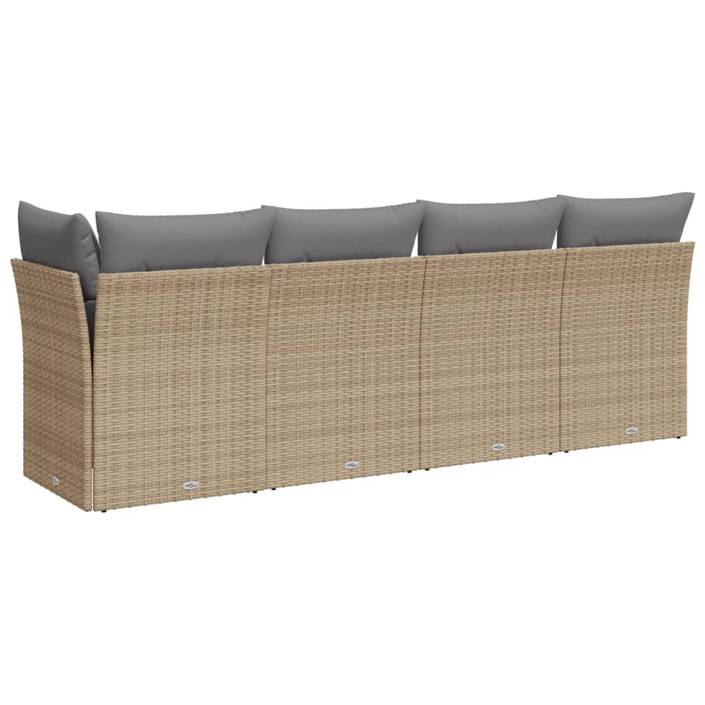 Tuinbank 4-zits met kussens poly rattan beige