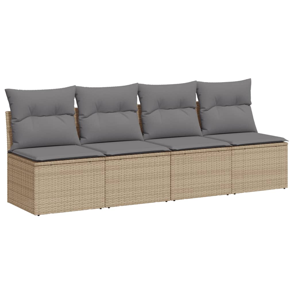 Tuinbank 4-zits met kussens poly rattan beige