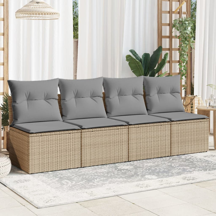 Tuinbank 4-zits met kussens poly rattan beige