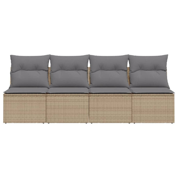 Tuinbank 4-zits met kussens poly rattan beige