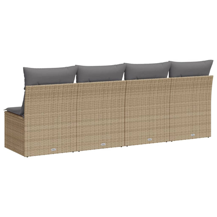 Tuinbank 4-zits met kussens poly rattan beige