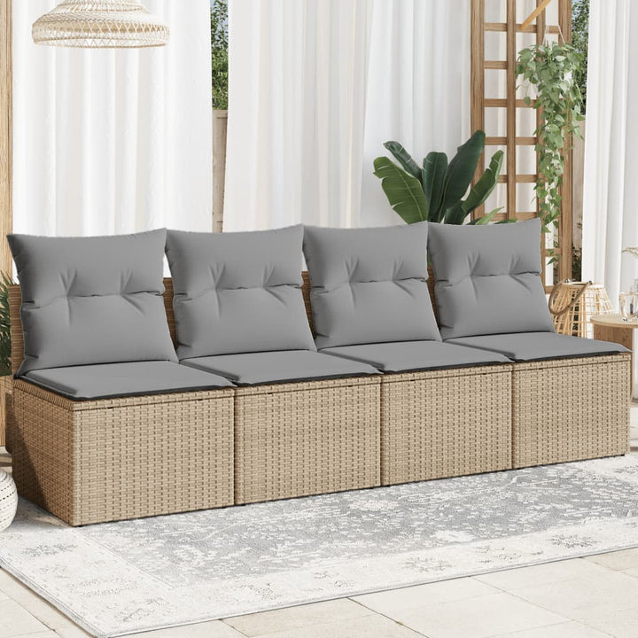 Tuinbank 4-zits met kussens poly rattan beige