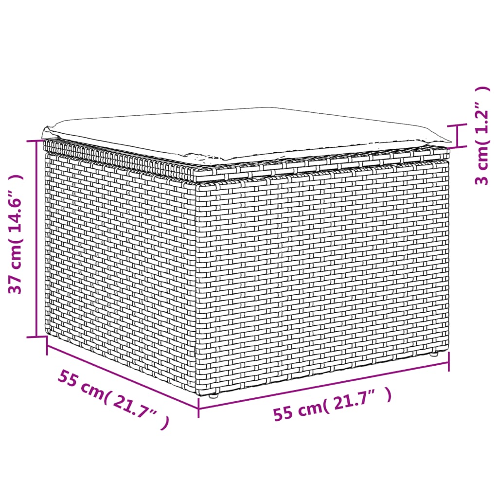 Tuinkruk met kussen 55x55x37 cm poly rattan beige