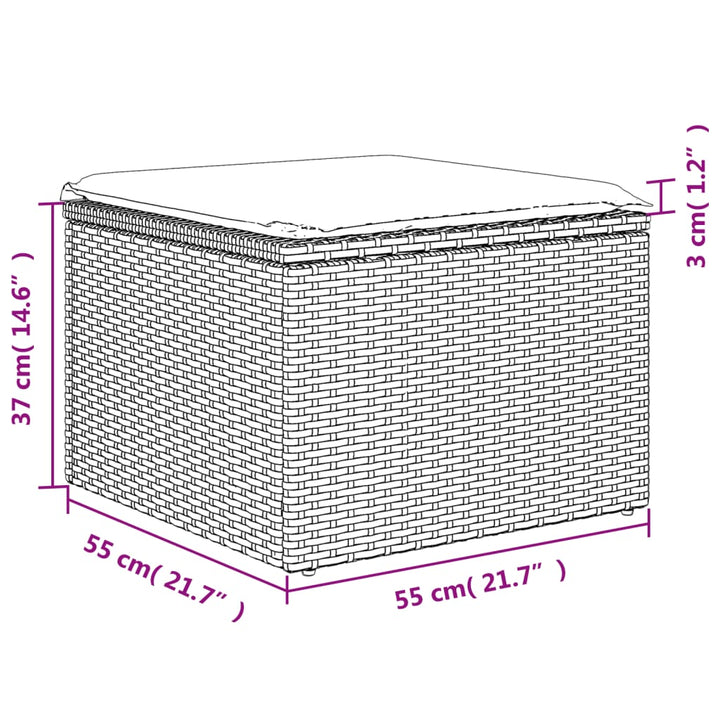 Tuinkruk met kussen 55x55x37 cm poly rattan beige