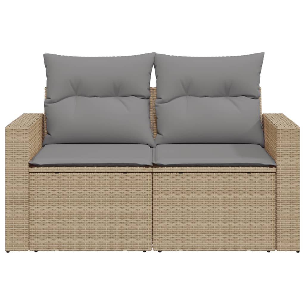 Tuinbank 2-zits met kussens poly rattan beige