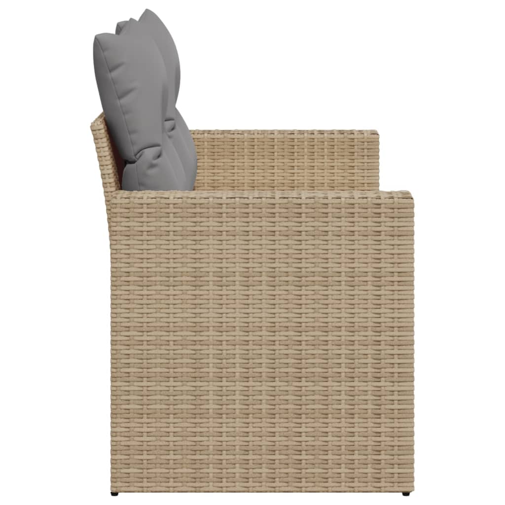 Tuinbank 2-zits met kussens poly rattan beige