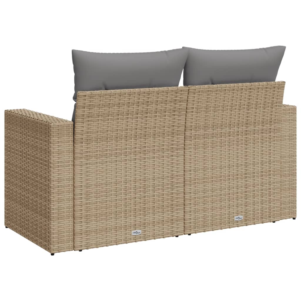 Tuinbank 2-zits met kussens poly rattan beige