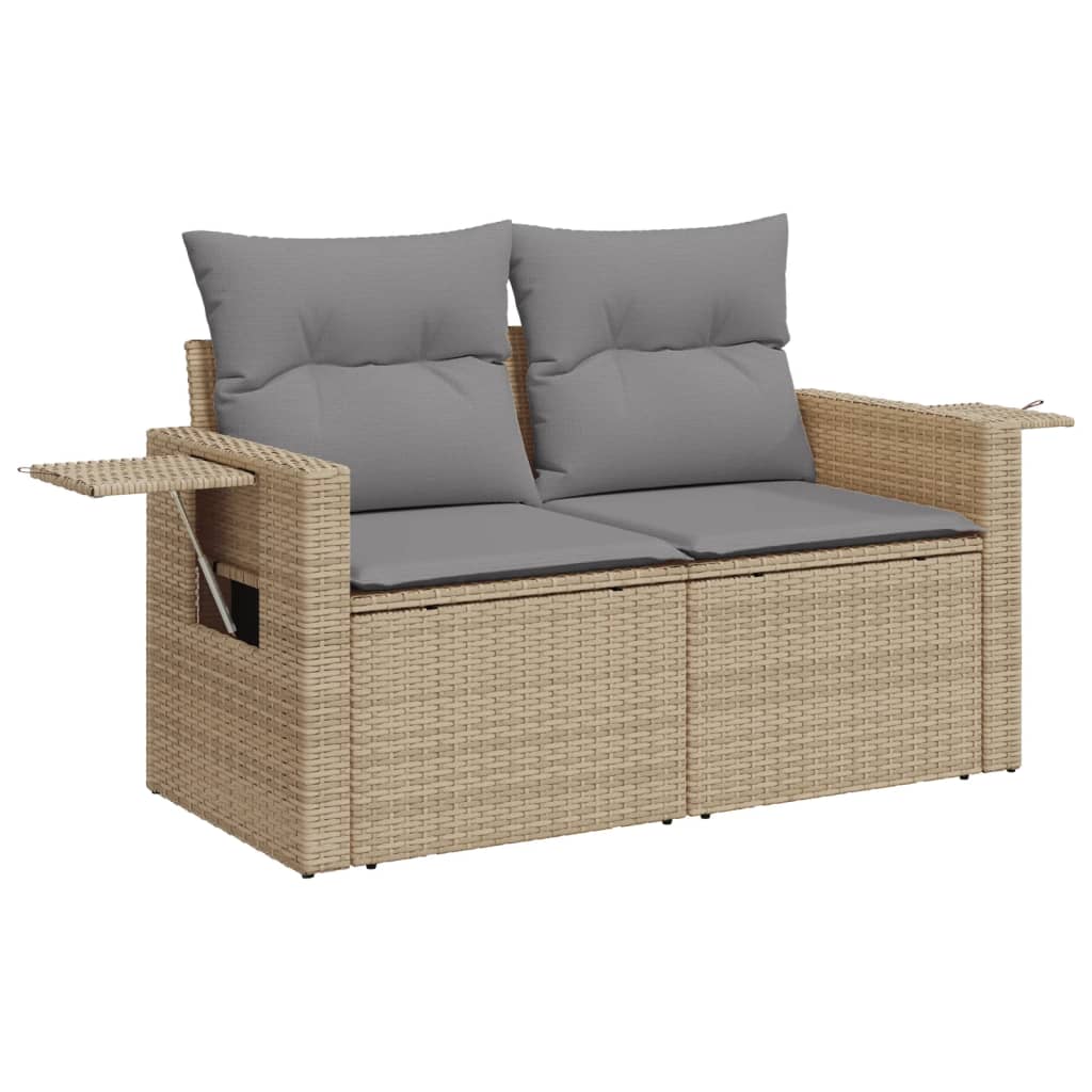 Tuinbank 2-zits met kussens poly rattan beige