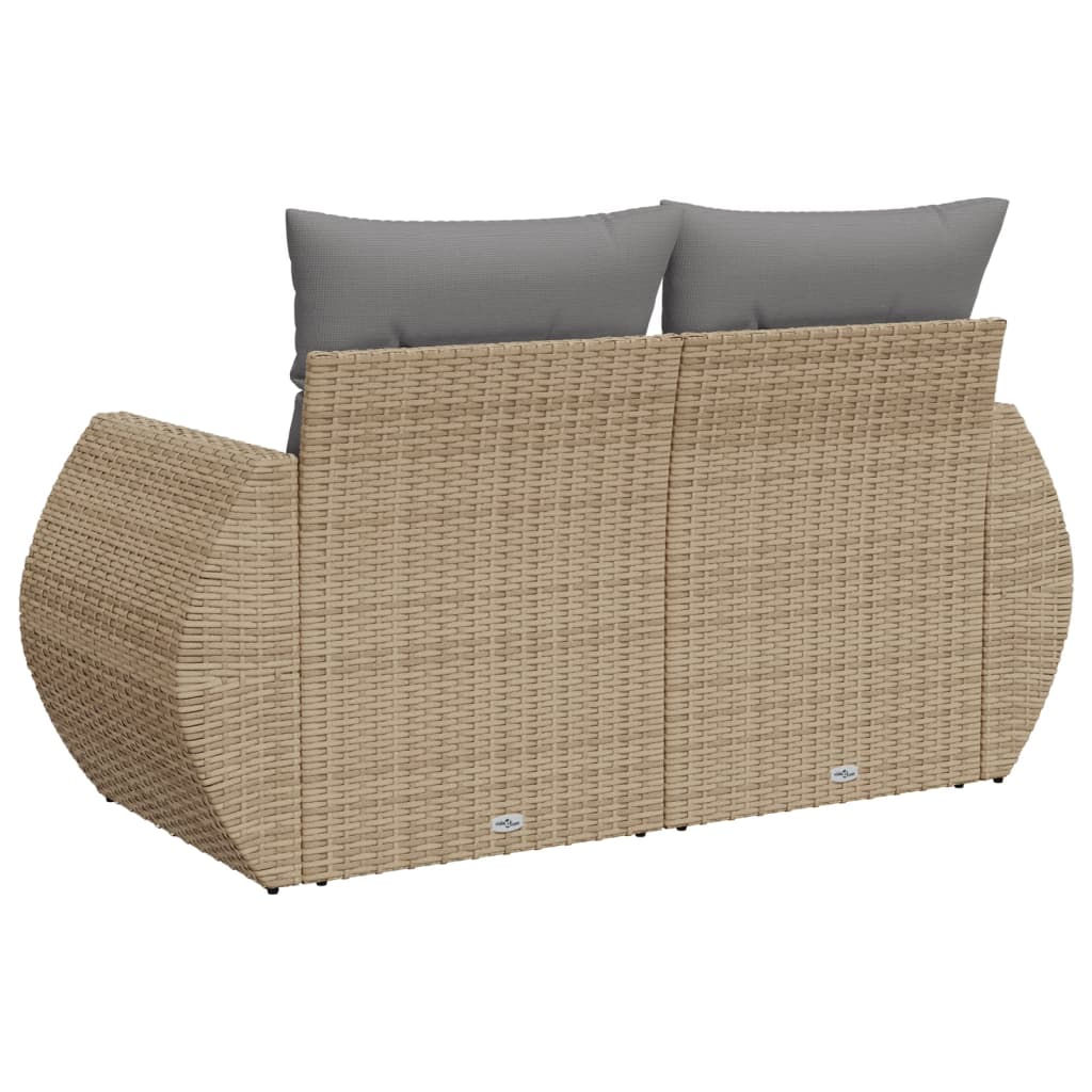 Tuinbank 2-zits met kussens poly rattan beige