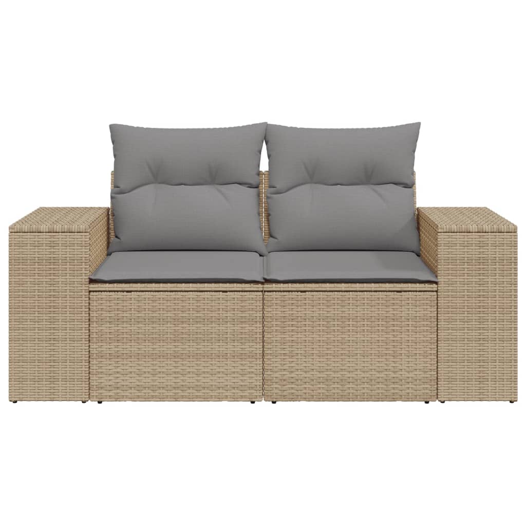 Tuinbank 2-zits met kussens poly rattan beige