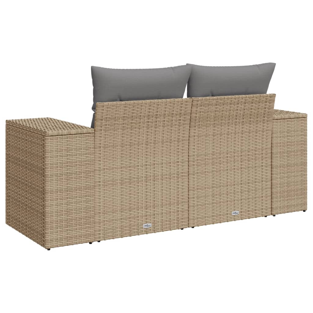 Tuinbank 2-zits met kussens poly rattan beige