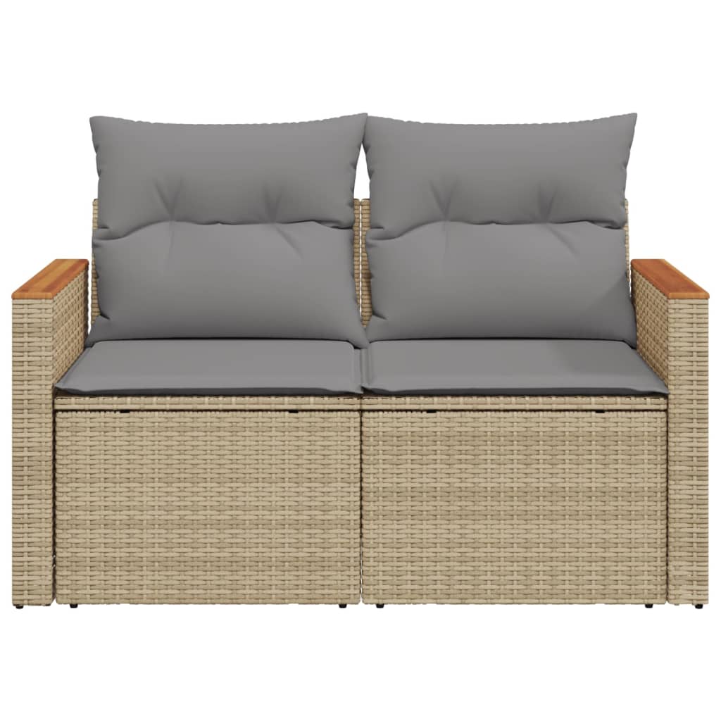 Tuinbank 2-zits met kussens poly rattan beige