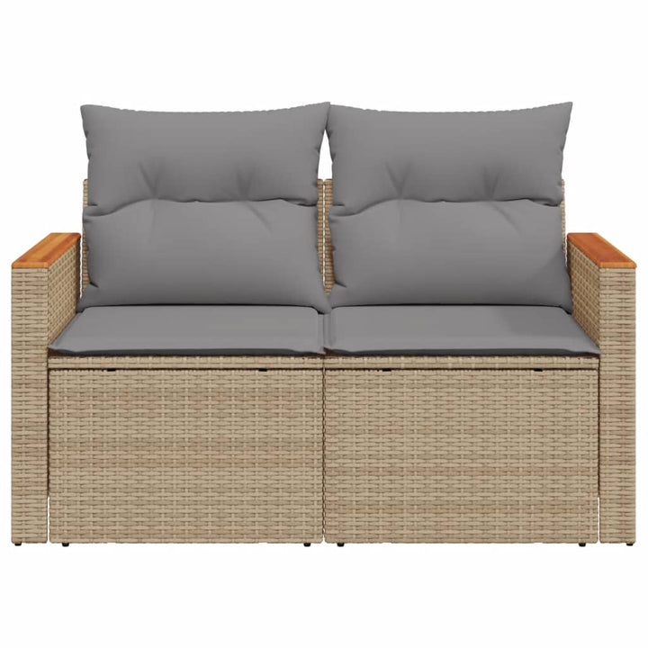 Tuinbank 2-zits met kussens poly rattan beige