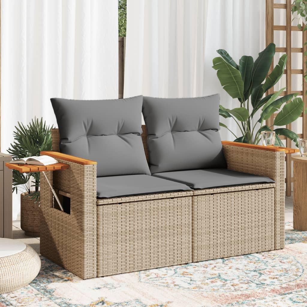 Tuinbank 2-zits met kussens poly rattan beige