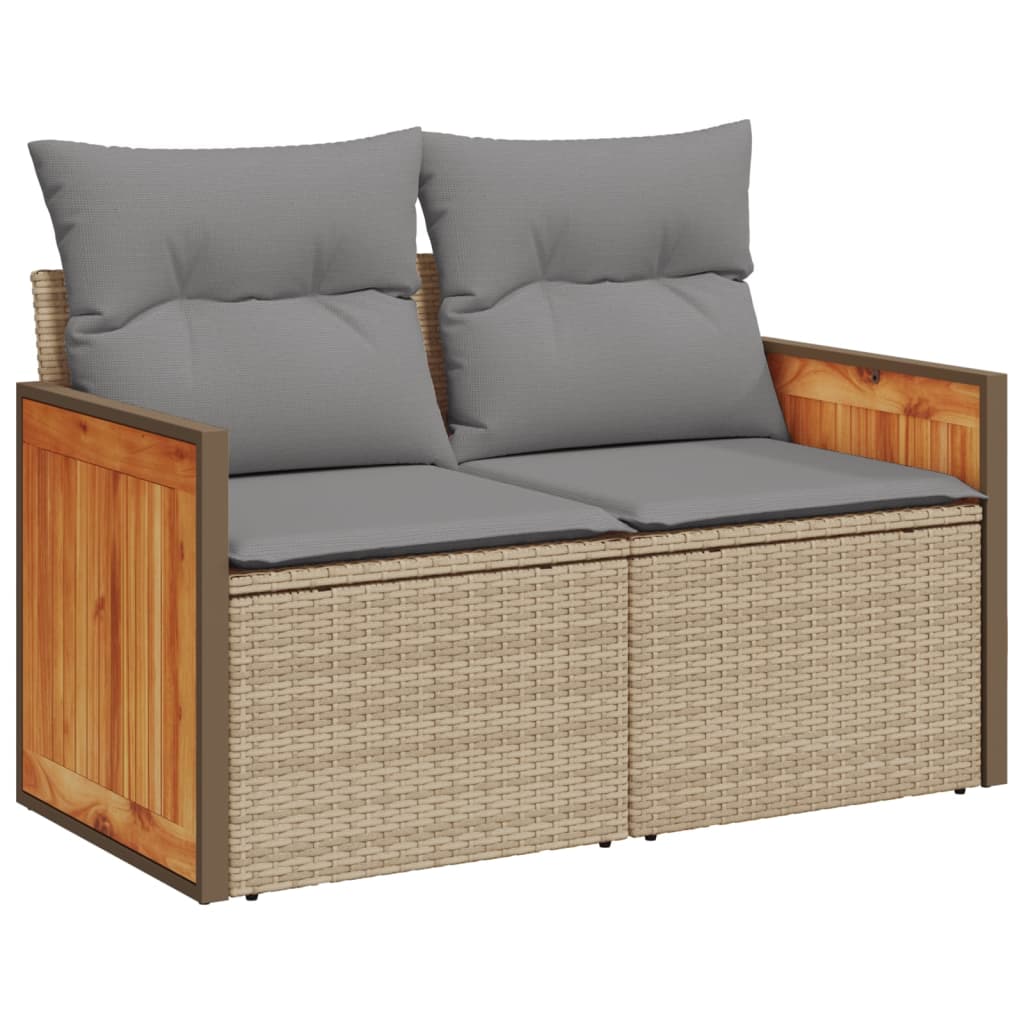 Tuinbank 2-zits met kussens poly rattan beige