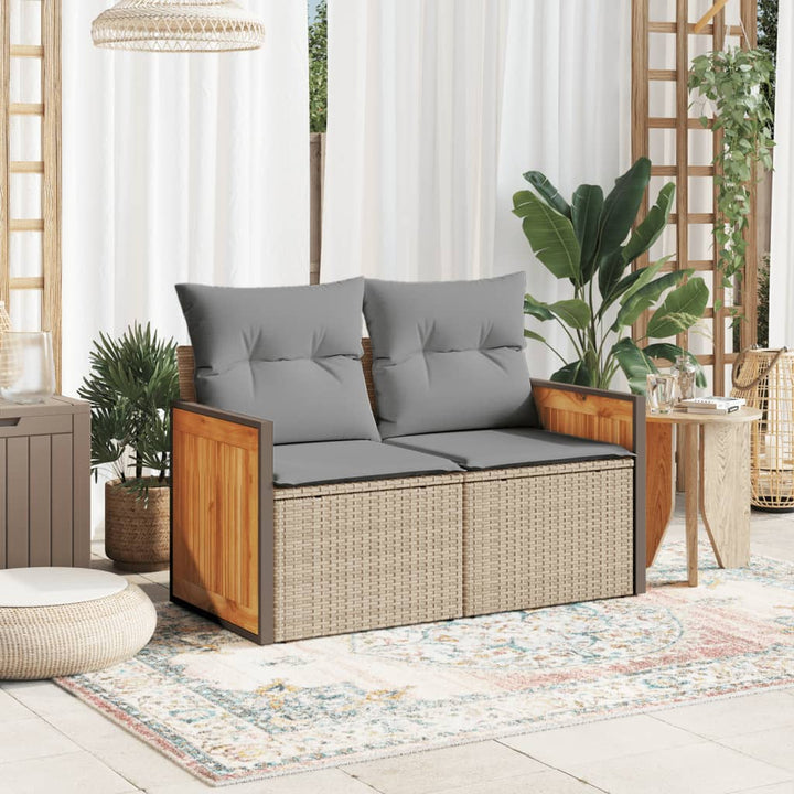 Tuinbank 2-zits met kussens poly rattan beige