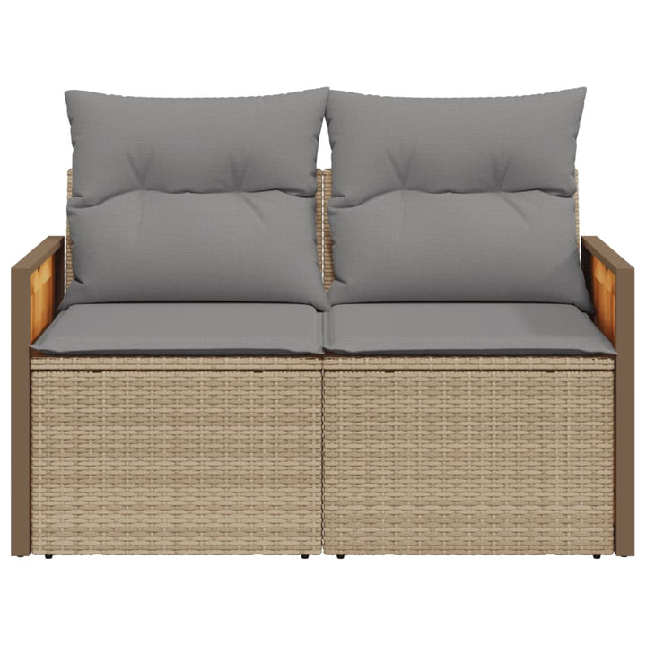 Tuinbank 2-zits met kussens poly rattan beige