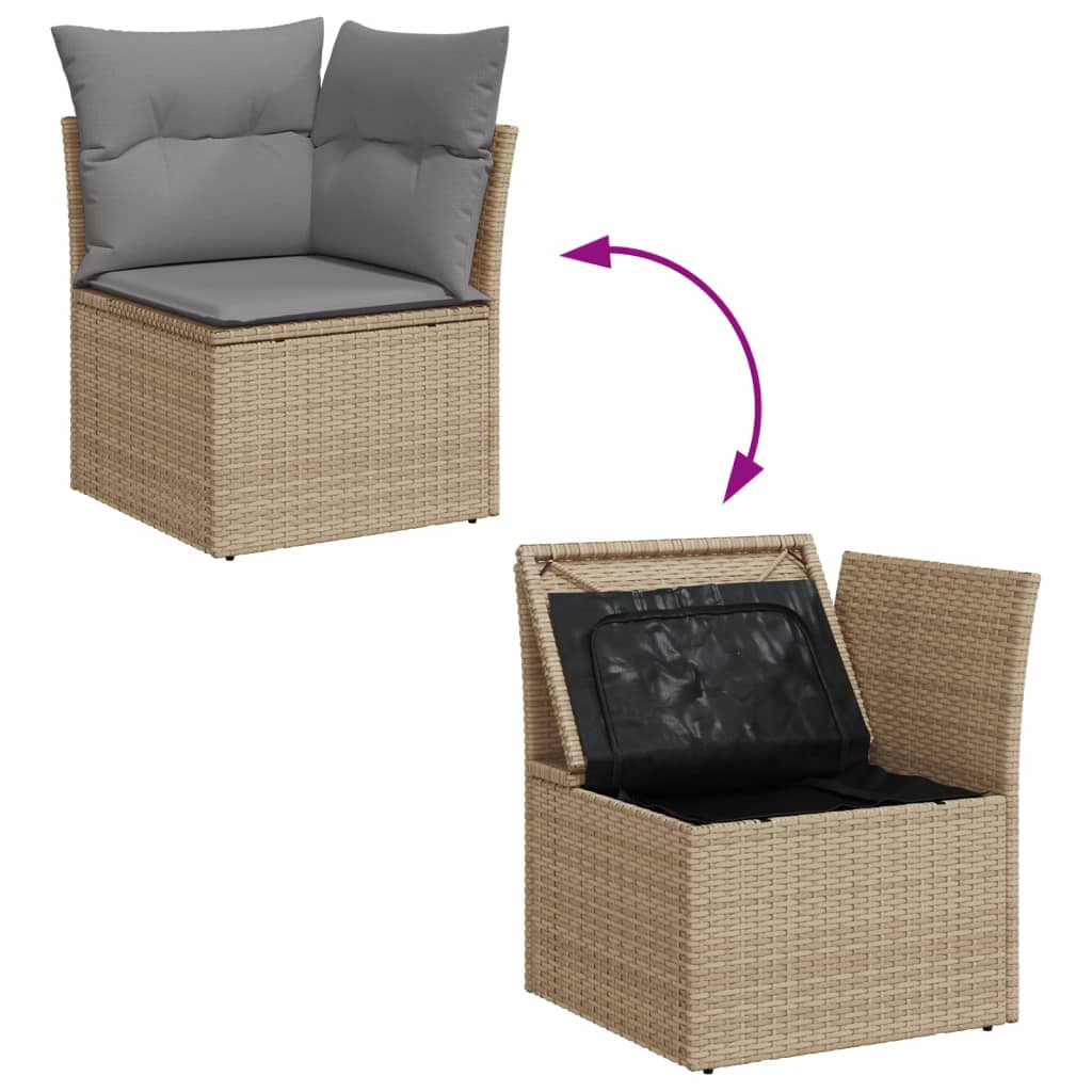 Tuinhoekbank met kussens poly rattan beige