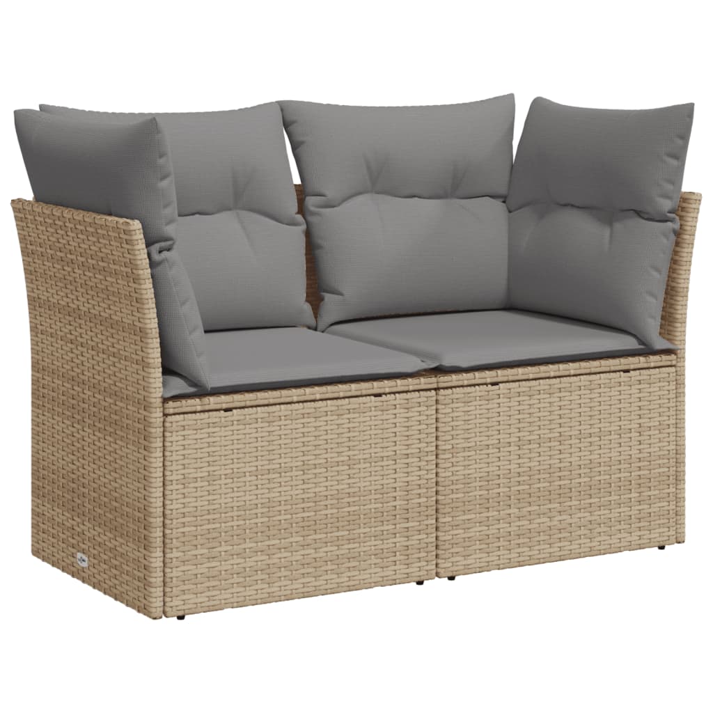 Tuinbank 2-zits met kussens poly rattan beige