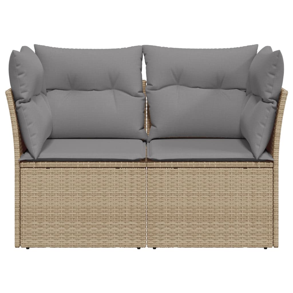 Tuinbank 2-zits met kussens poly rattan beige