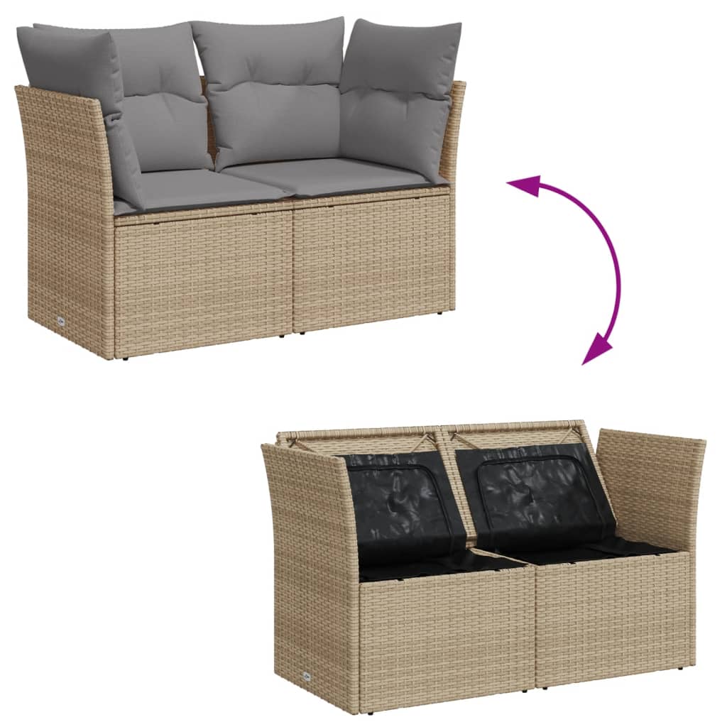 Tuinbank 2-zits met kussens poly rattan beige