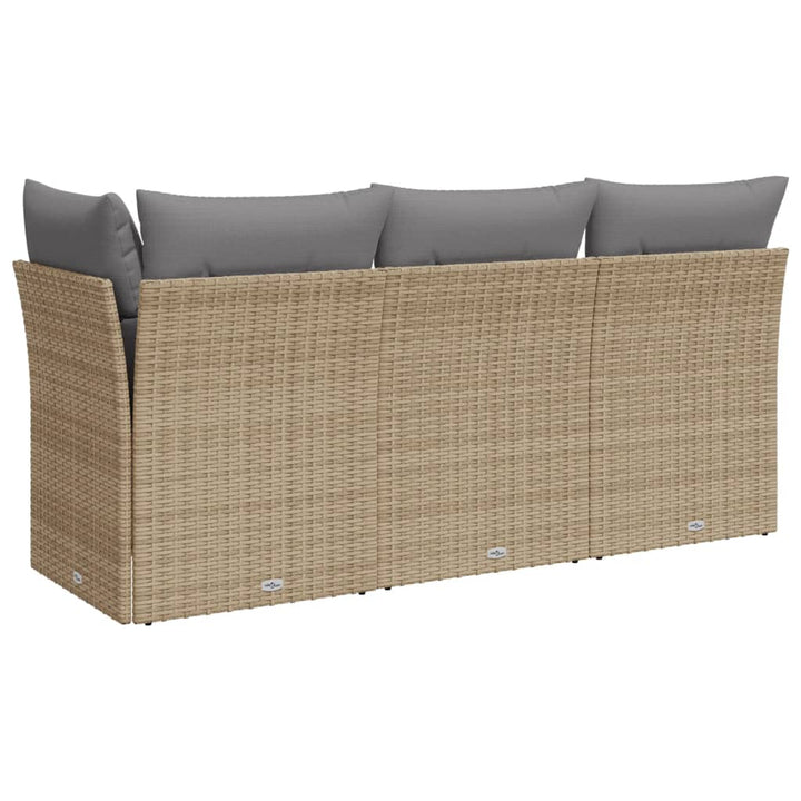 Tuinbank 3-zits met kussens poly rattan beige