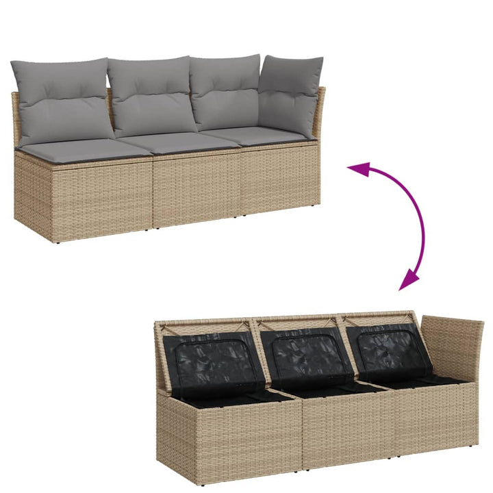 Tuinbank 3-zits met kussens poly rattan beige