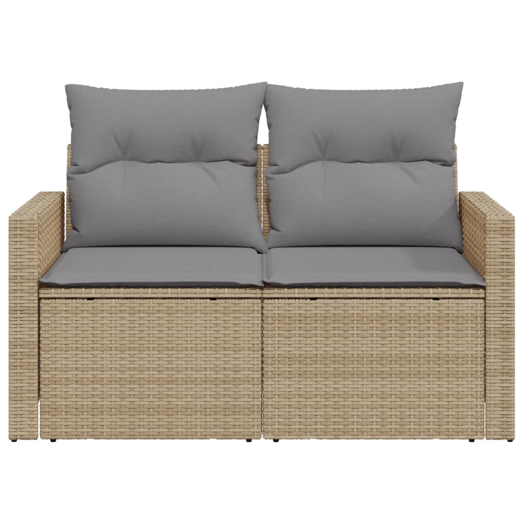 Tuinbank 2-zits met kussens poly rattan beige