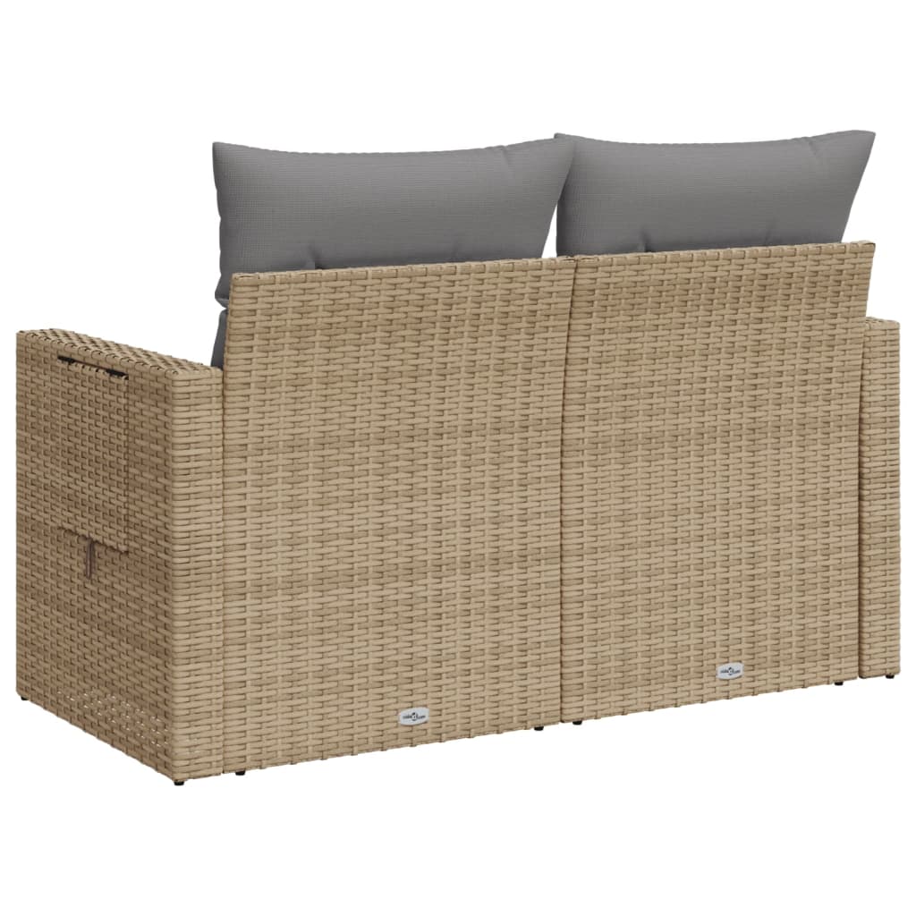 Tuinbank 2-zits met kussens poly rattan beige