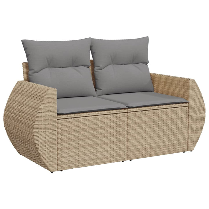 Tuinbank 2-zits met kussens poly rattan beige