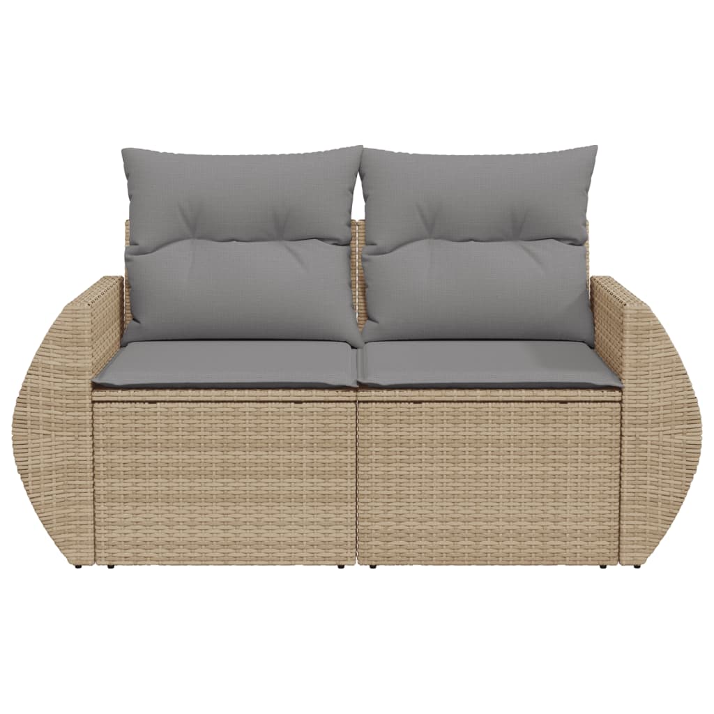 Tuinbank 2-zits met kussens poly rattan beige