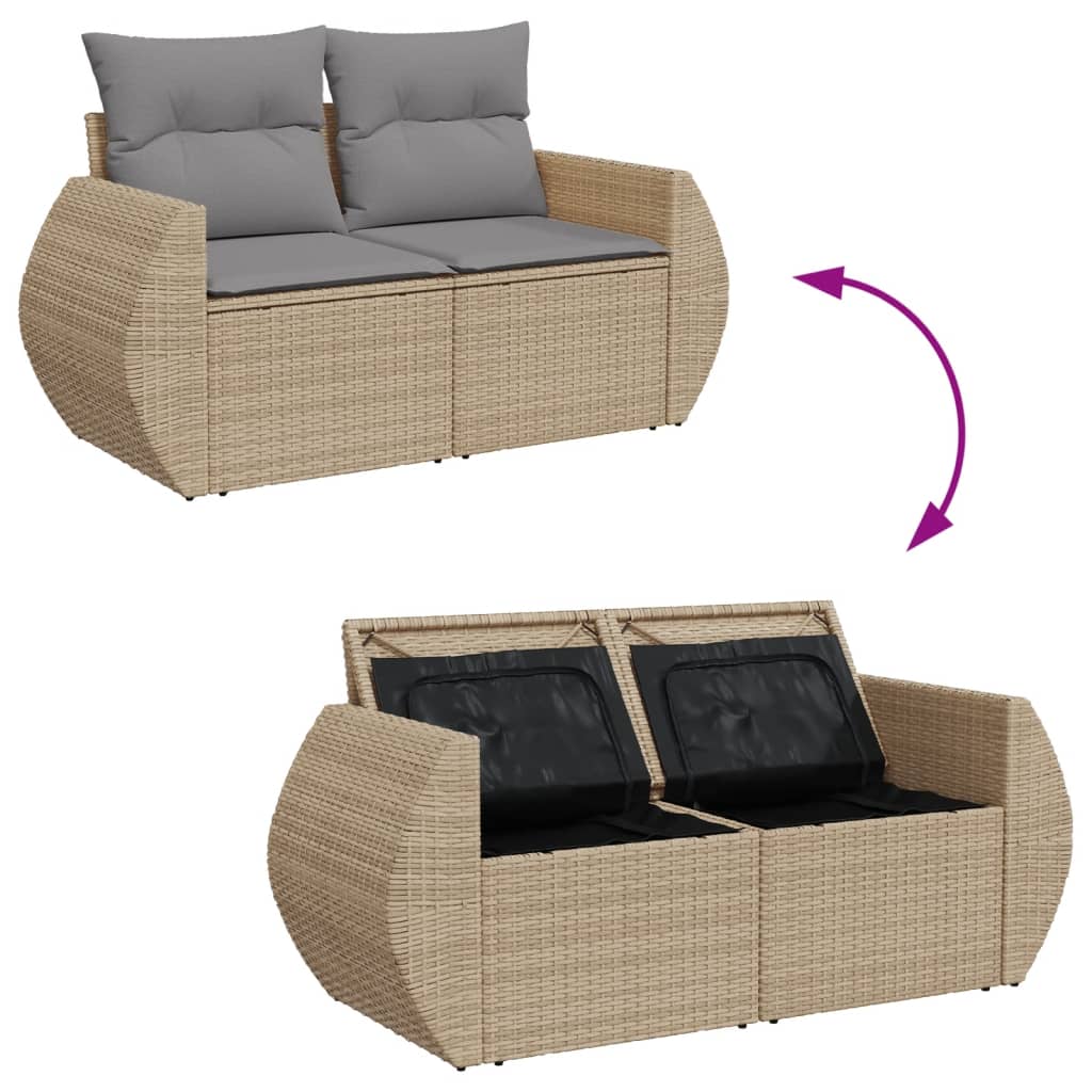 Tuinbank 2-zits met kussens poly rattan beige