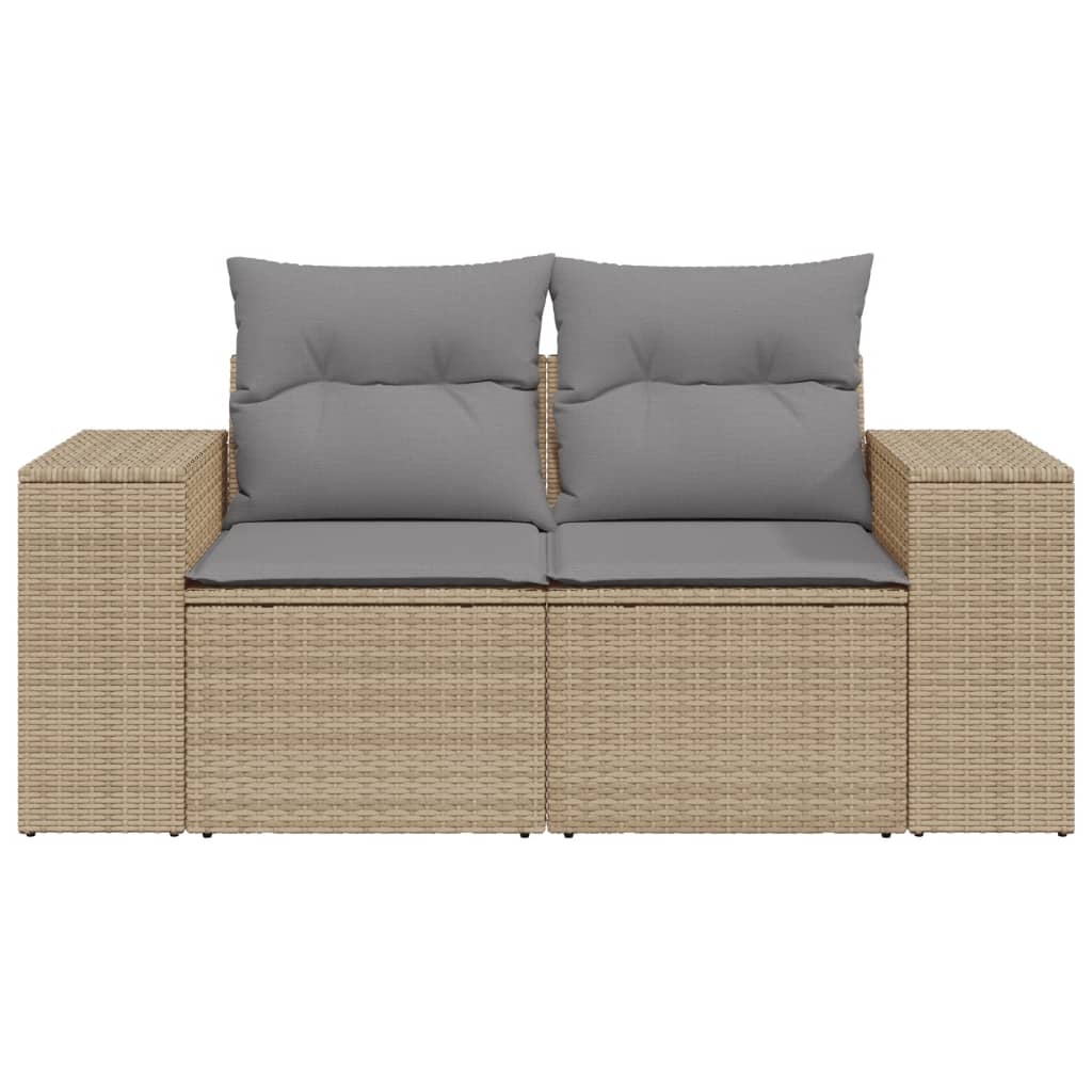 Tuinbank 2-zits met kussens poly rattan beige