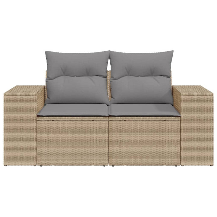 Tuinbank 2-zits met kussens poly rattan beige