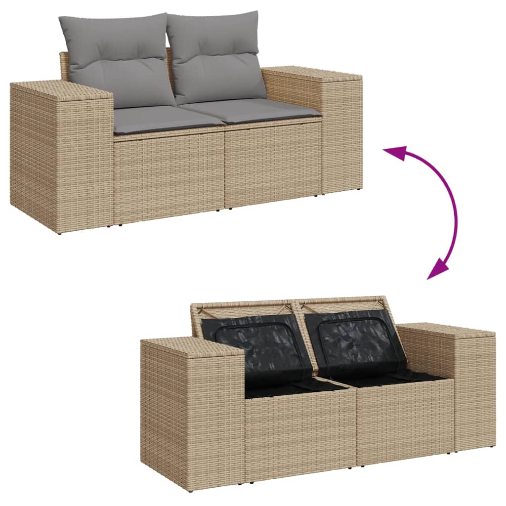 Tuinbank 2-zits met kussens poly rattan beige