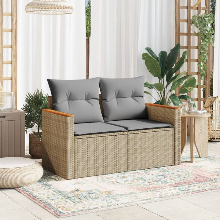 Tuinbank 2-zits met kussens poly rattan beige