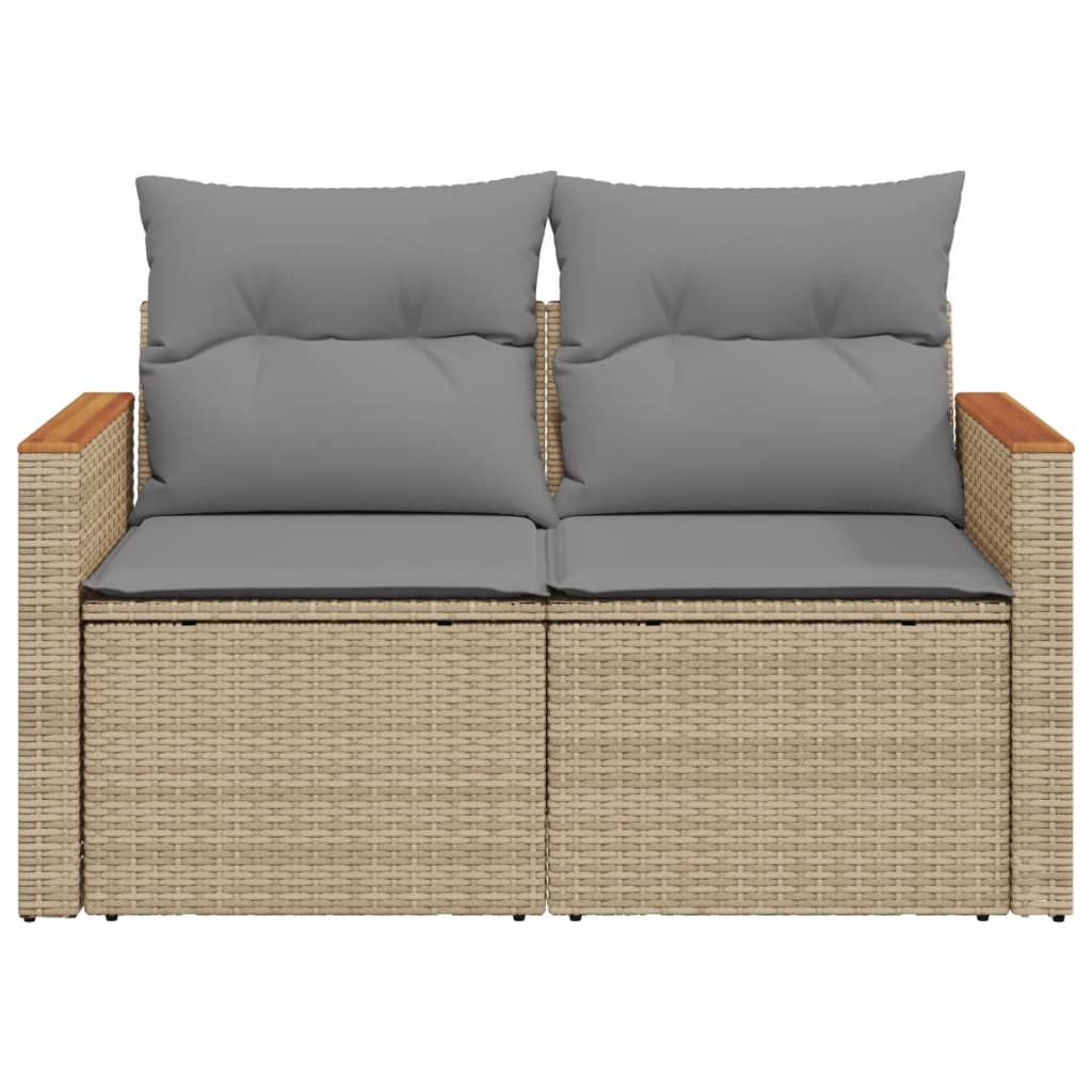 Tuinbank 2-zits met kussens poly rattan beige