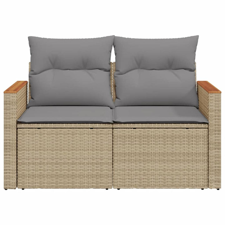 Tuinbank 2-zits met kussens poly rattan beige